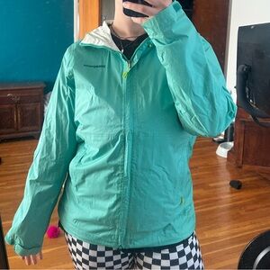Patagonia Teal and Lime Rain Jacket Womens